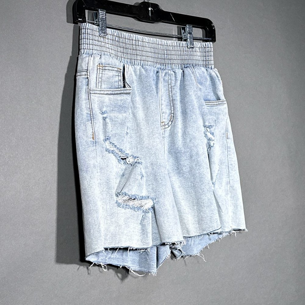 Turquoise‎ Haven Pull On Distressed Shorts Elastic Waistband Size M